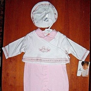3 Pc Set Pink Outfit 1 Sleeper 1 Wrap Jacket 1 Hat